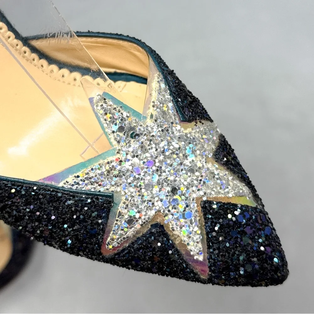 Charlotte Olympia Twilight Princess Glitter Star Ankle Strap Pointed Toe Heels - Picture 8 of 16